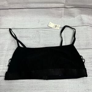Aerie Black Square Neck Unlined Strappy Lace Up Side Bralette Size Small
